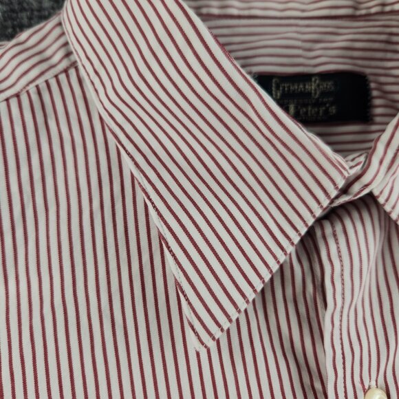 Gitman Bros 16.5 34 Point Collar Red Striped Long Sleeve Button Up Shirt Cotton - Picture 7 of 16